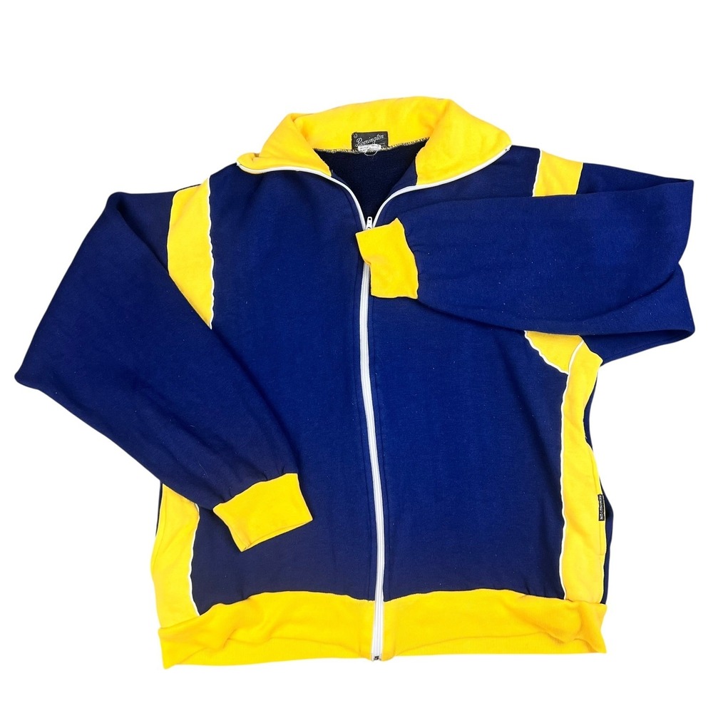 Vintage Remington Mens Full Zip Track Jacket Navy Blue Yellow Color Block Large